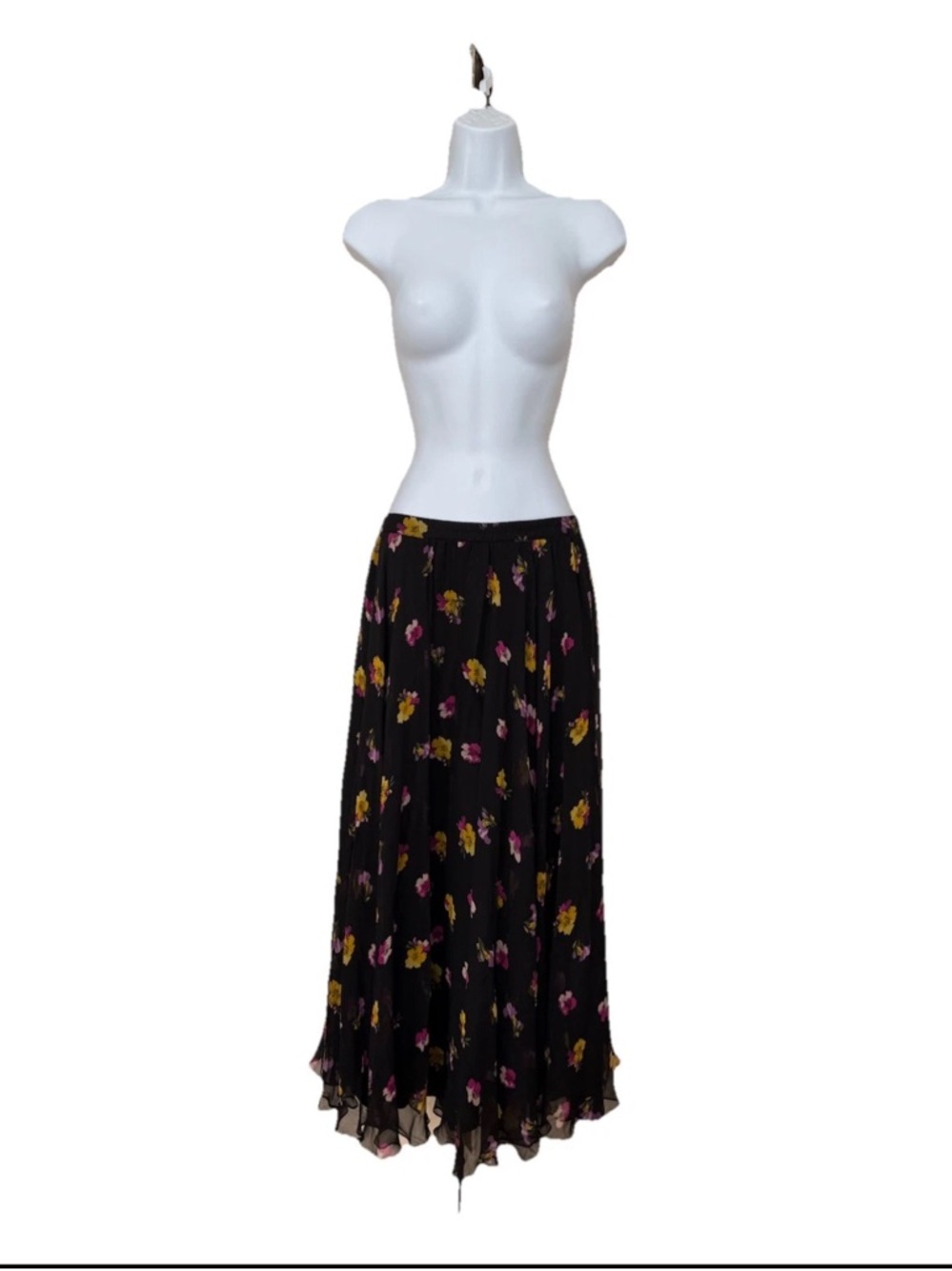 Vintage 80s 100% Silk Floral Skirt | Size 4